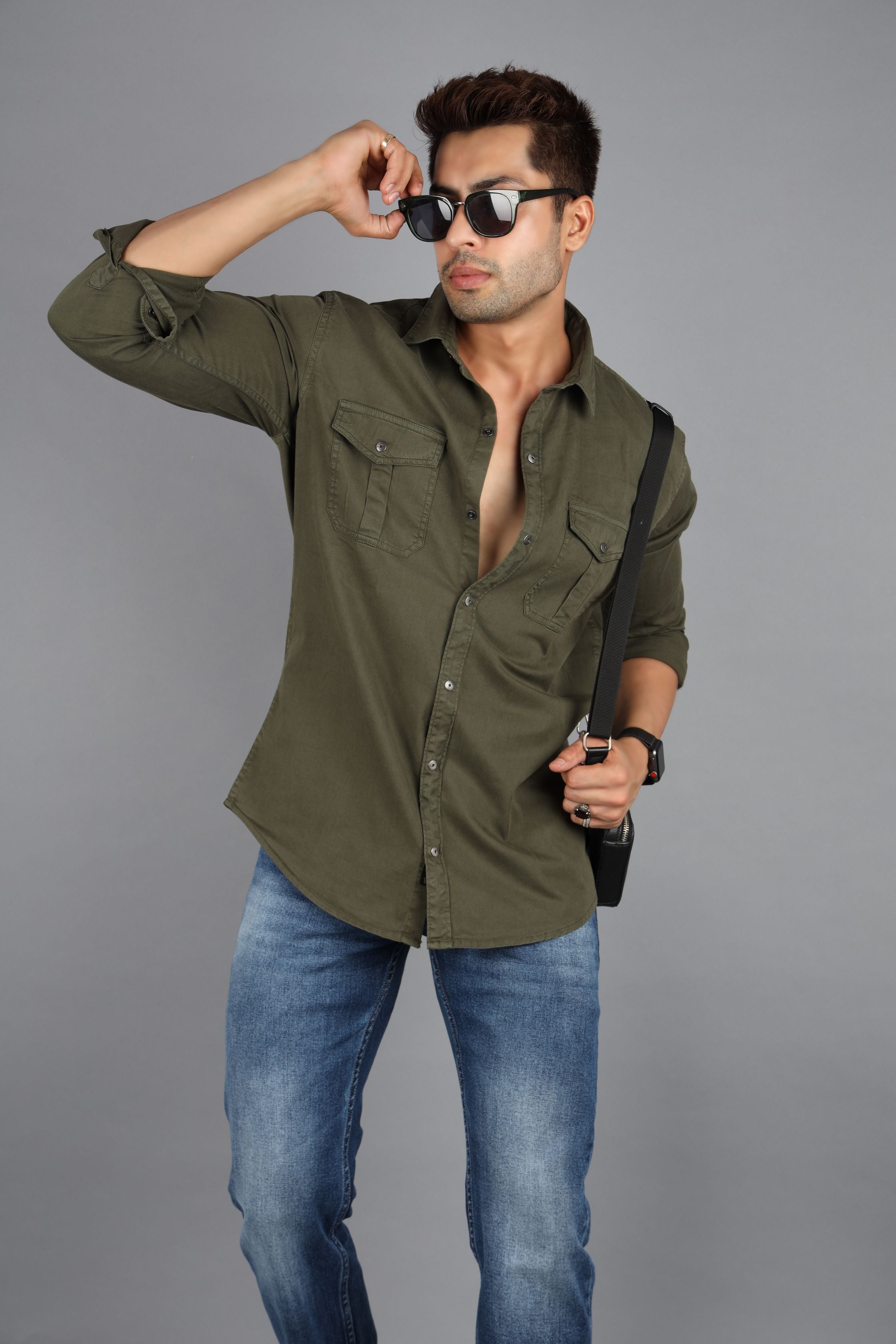 Etikmen Khaki Slimfit Real Denim Shirt with Gift Box - Trendyol